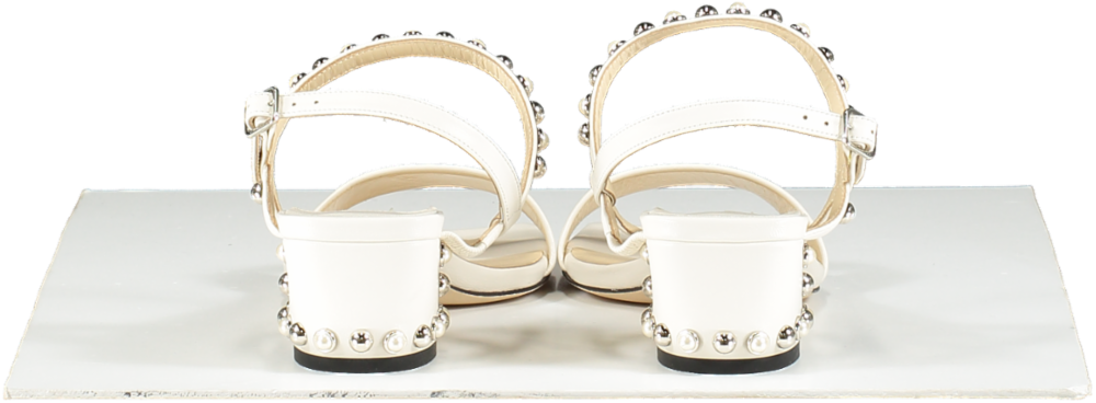 Jimmy Choo Cream AADRA 45 Pearly Stud Nappa Leather Sandals Bnib UK 4.5 EU 37.5 👠
