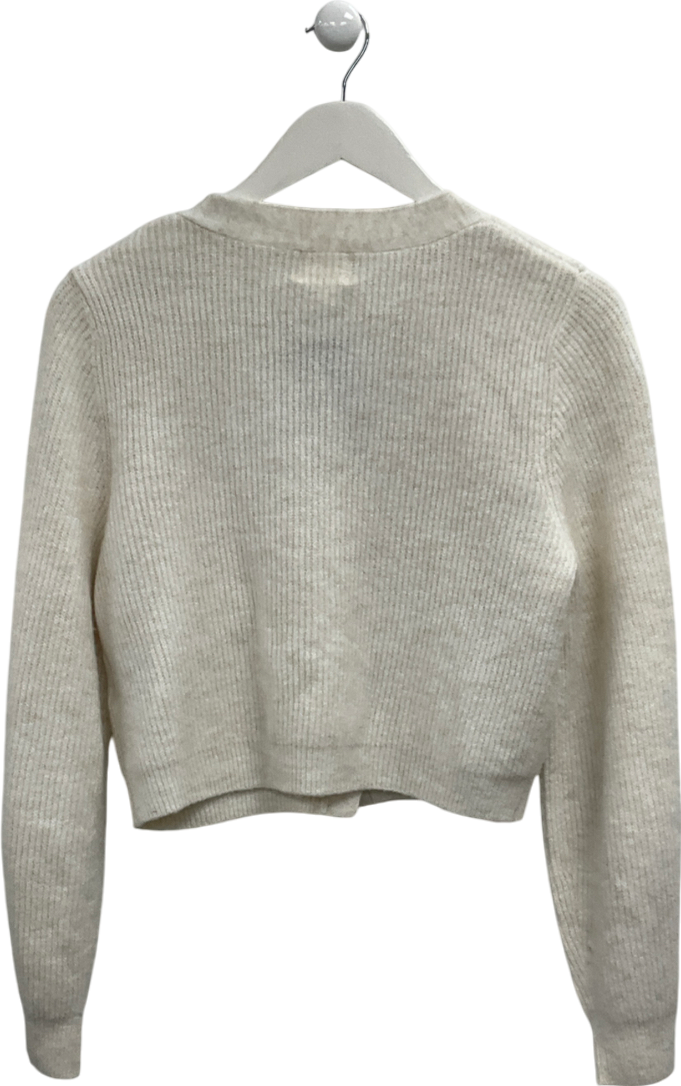 H&M Cream Bow-detail Rib-knit Cardigan UK S