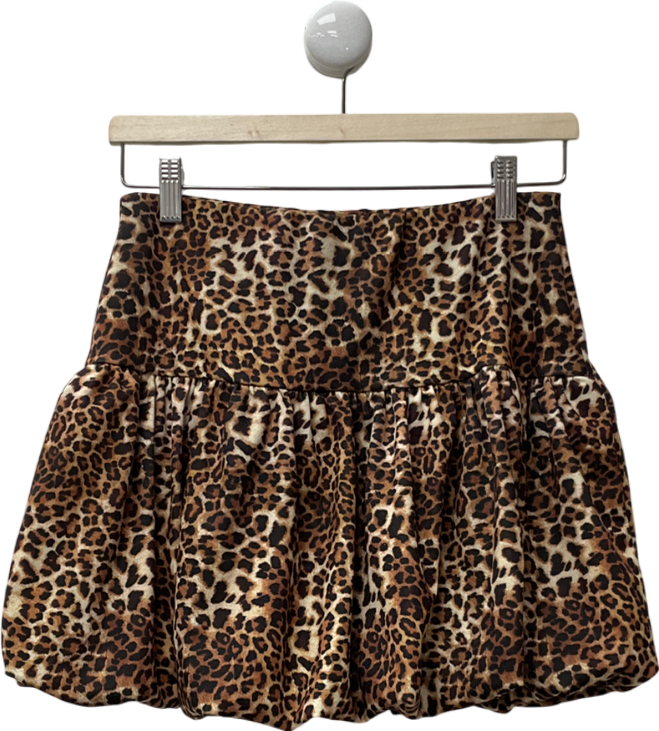 ASOS Brown Bubble Hem Mini Skirt In Animal Print UK 8