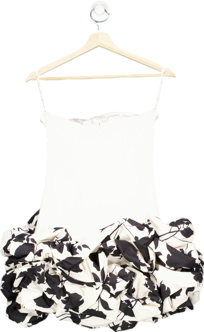 Club L London Cream Floral Print Strapless Ruffle Mini Dress UK 6