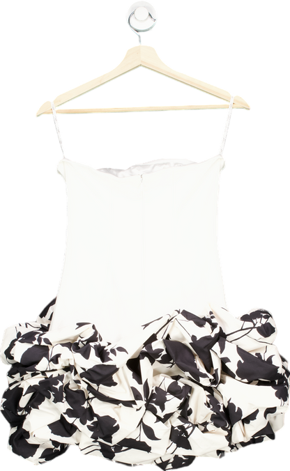 Club L London Cream Floral Print Strapless Ruffle Mini Dress UK 6