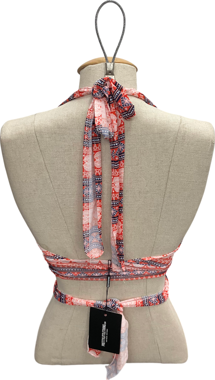 PrettyLittleThing Red Paisley Print Halterneck Tie Top UK 8