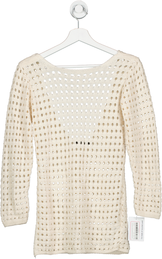 Ego Cream Long Sleeve Backless Mini Dress In Crochet Knit UK 6