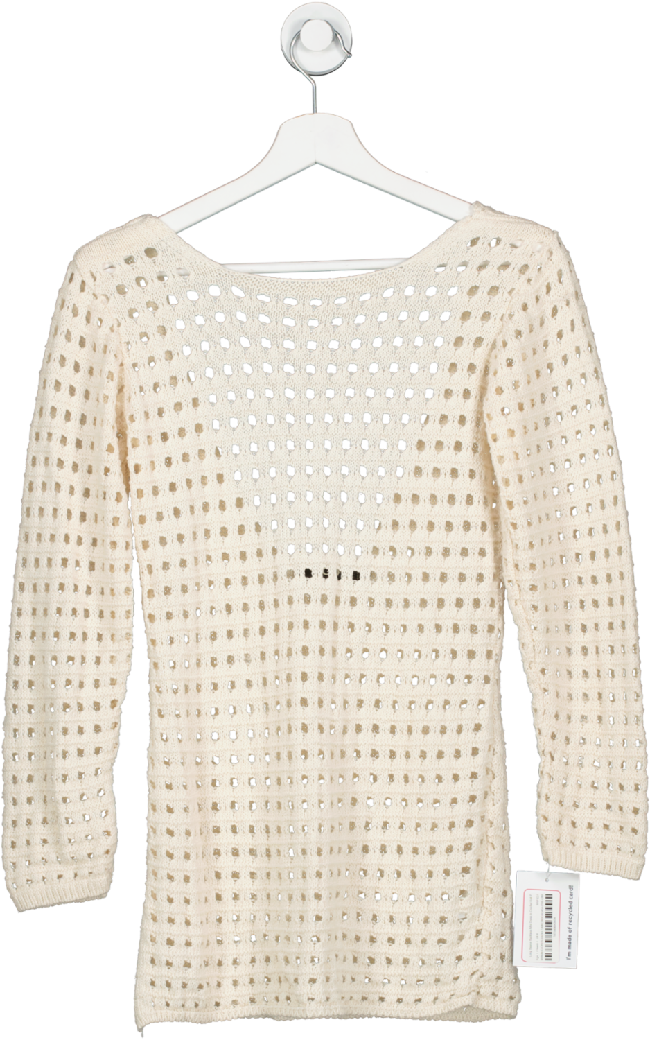 Ego Cream Long Sleeve Backless Mini Dress In Crochet Knit UK 6
