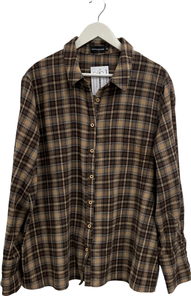 PrettyLittleThing Brown Oversized Checked Flannel Shirt One Size