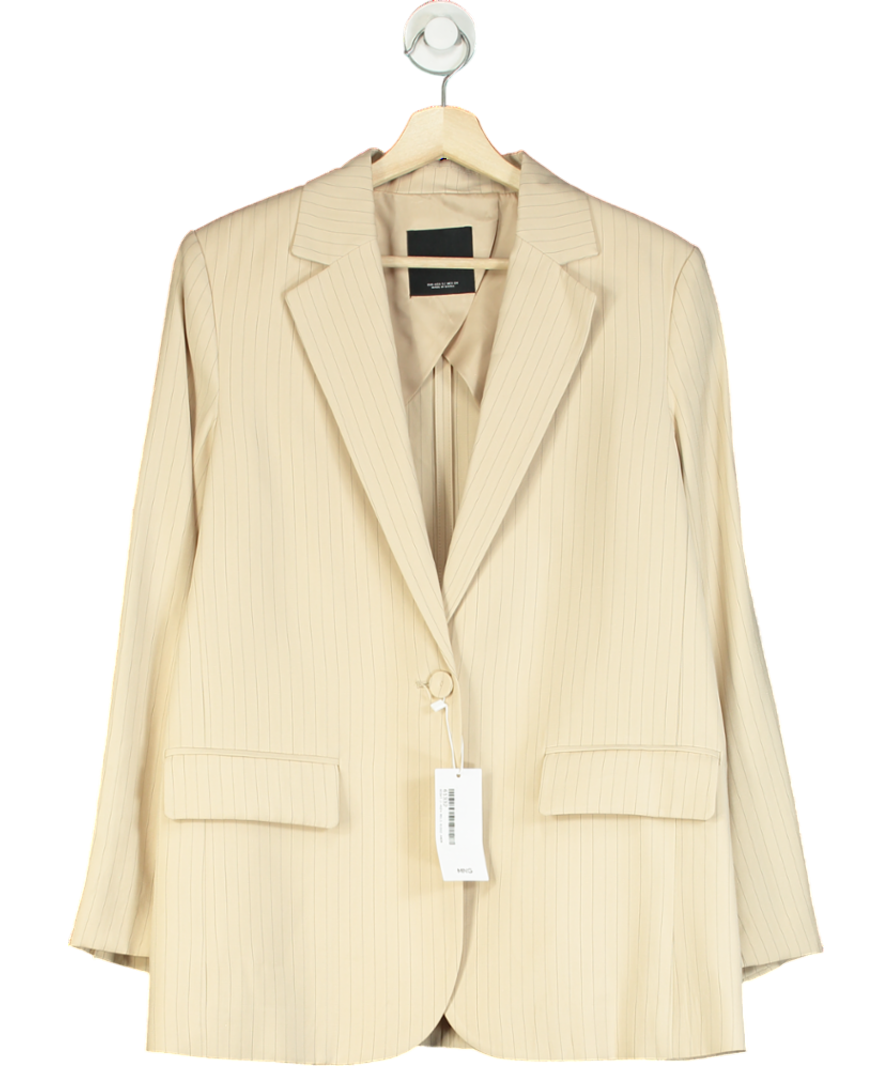 MANGO Beige Pinstripe Suit Jacket UK S