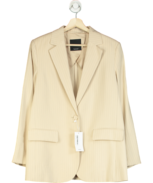 MANGO Beige Pinstripe Suit Jacket UK S