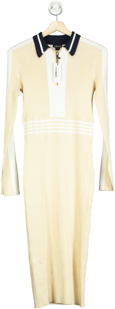 Karen Millen Natural Rib Knit Polo Zip Up Midi Dress UK S