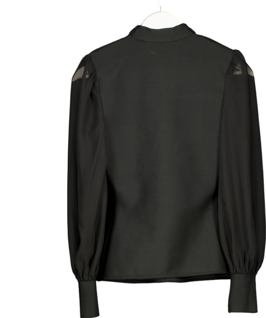 Karen Millen Black Figure Form Bandage Knit Chiffon Sleeve Top UK XS