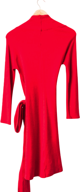 AMANDA WAKELEY Red Ted Wool Long Sleeve Dress With Waist Tie UK 10