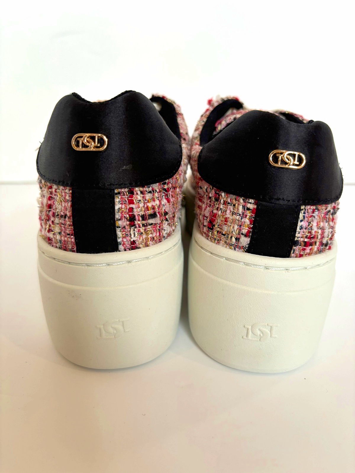 Dune Pink Fabric Flatform Lace-Up Sneakers UK 7