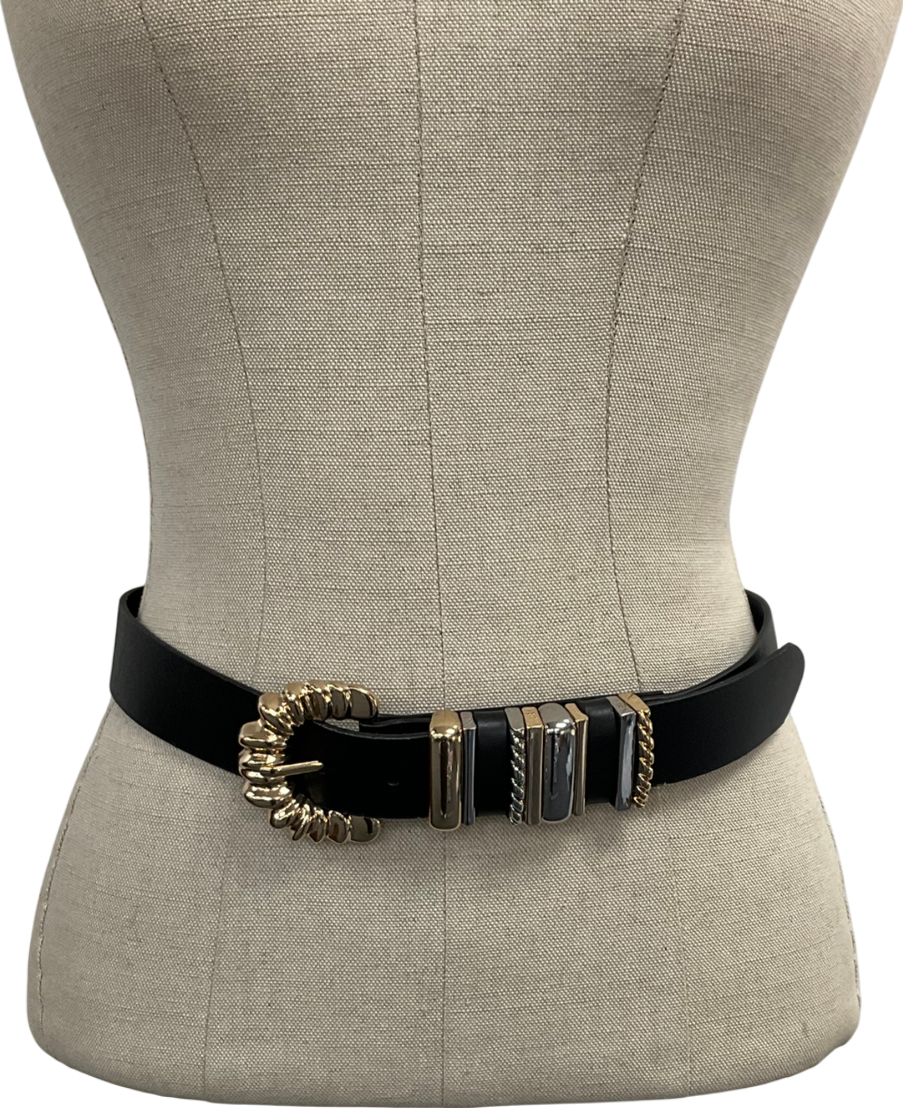 Anthropologie Black Mixed Metal Keeper Belt UK M
