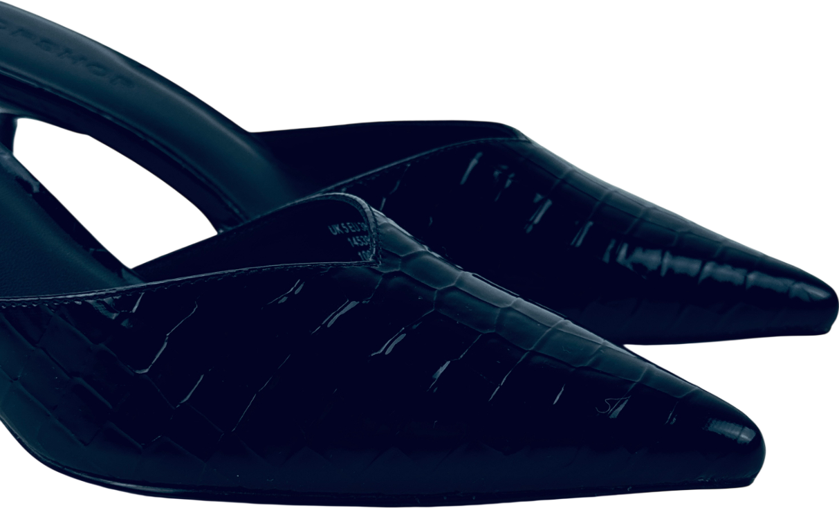 TOPSHOP Ivette Croc Patent Close Toe Mule In Black UK 5 EU 38 👠