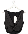 ZARA Black Sleeveless Satin Plunge Top UK M