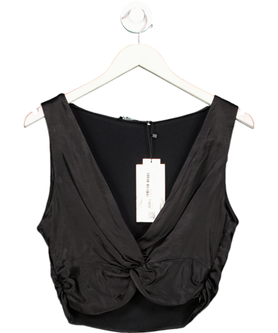 ZARA Black Sleeveless Satin Plunge Top UK M