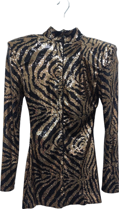 Francesca Couture Metallic Seqinned Animal Print Mini Dress UK S