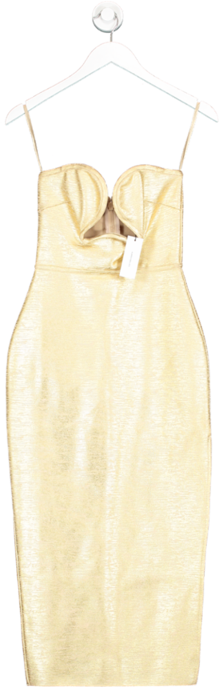 Karen Millen Metallic Foiled Figure Form Bandage Corset Detail Knit Midi Dress UK XS