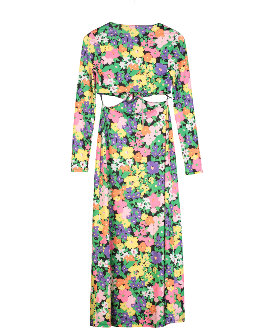 AFRM Multicoloured Floral Long Sleeve Cut Out Maxi Dress UK XS