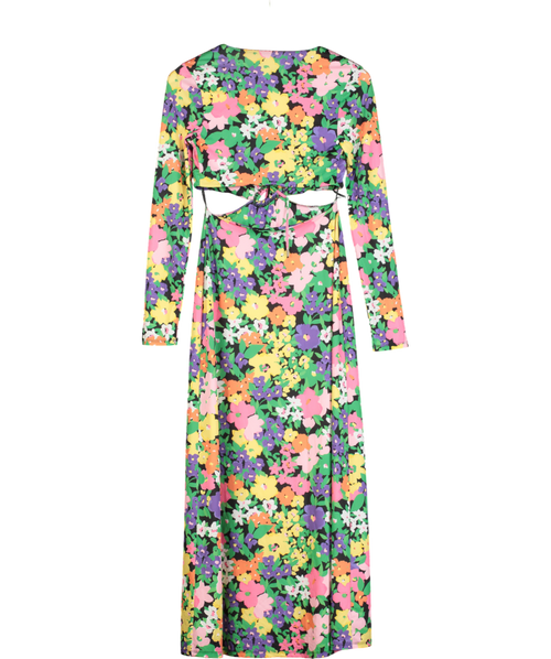 AFRM Multicoloured Floral Long Sleeve Cut Out Maxi Dress UK XS