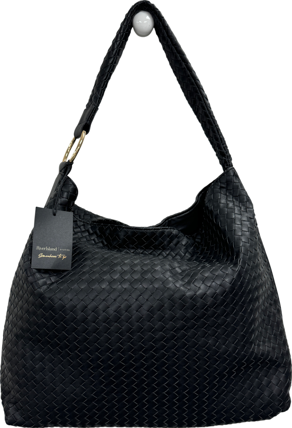 River Island Black Large Woven Ring Detail Handbag