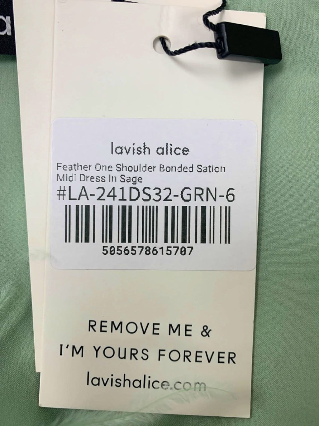 Lavish Alice Sage Feather One Shoulder Bonded Satin Midi Dress UK 6