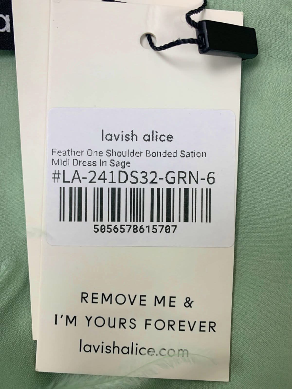 Lavish Alice Sage Feather One Shoulder Bonded Satin Midi Dress UK 6