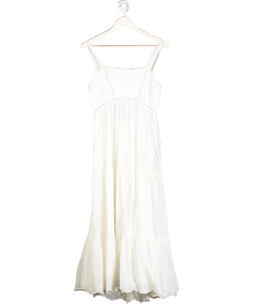 ZARA White Strappy Cotton Midi Dress With Embroidered Hem UK L
