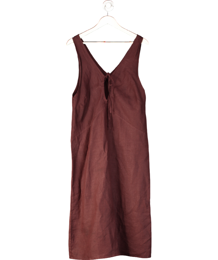 Deji Studios Brown Linen Midi Dress UK M/L