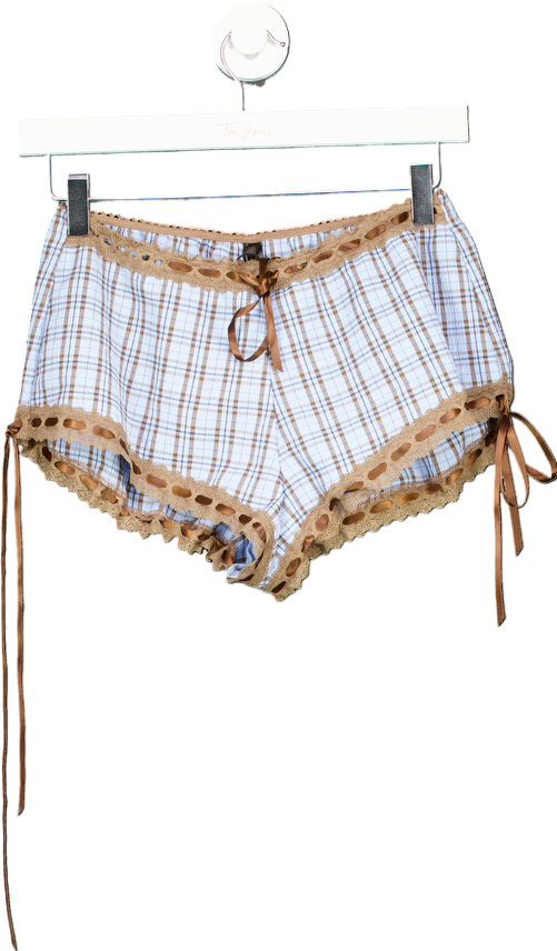 Out From Under Brown Plaid Lace Trim Shorts UK XS
