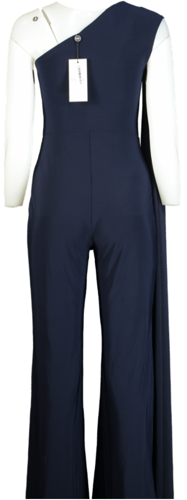 Club L London Navy Asymmetric Flared-Leg Jumpsuit With Cape Sleeve UK 10