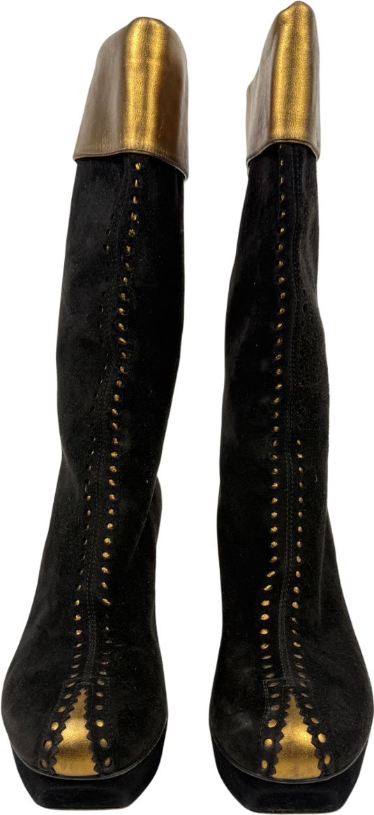 YSL Vintage Black And Gold Platform Boots UK 3.5 EU 36.5
