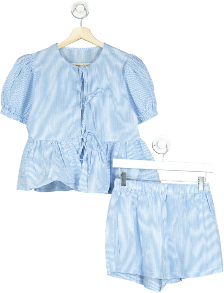 Blue Gingham Tie-Front Top and Shorts Set