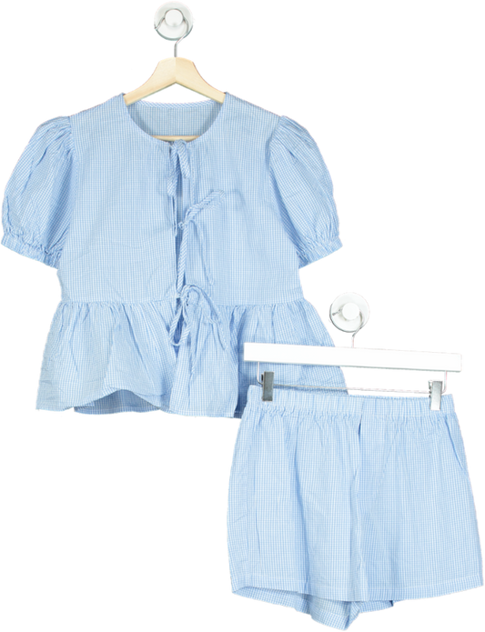 Blue Gingham Tie-Front Top and Shorts Set