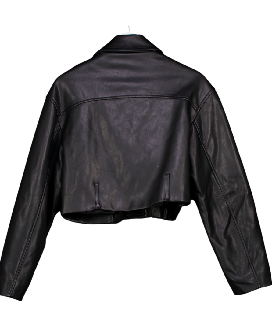 House of CB Black Cropped Vegan Leather Biker Jacket UK L