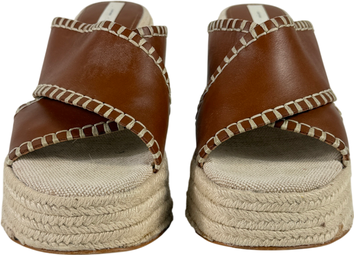 H&M Brown Block Heeled Leather Espadrilles UK 6 EU 39 👠