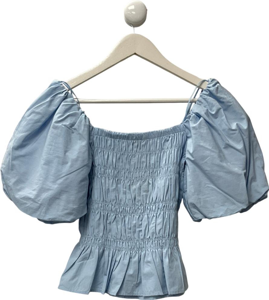 River Island Blue Shirred Square Neck Blouse UK 8