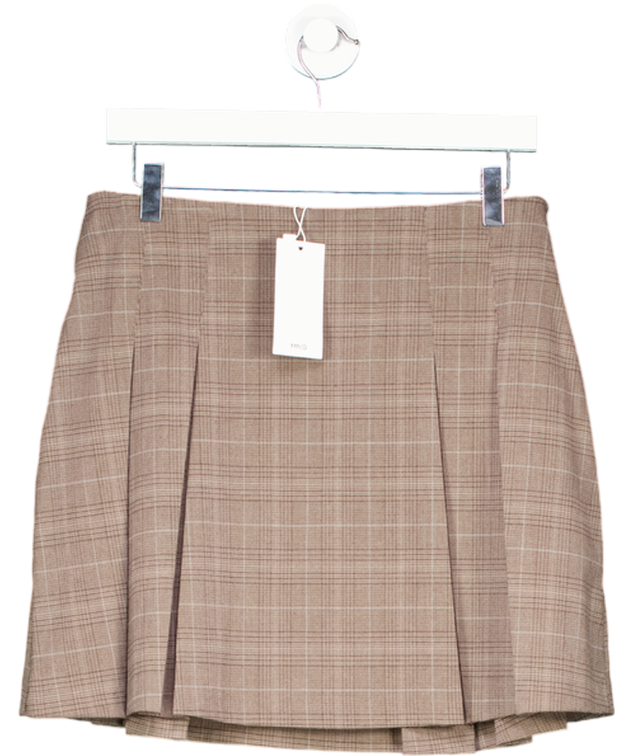 MANGO Brown Check Pleated Mini-skirt UK 10
