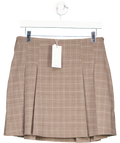 MANGO Brown Check Pleated Mini-skirt UK 10