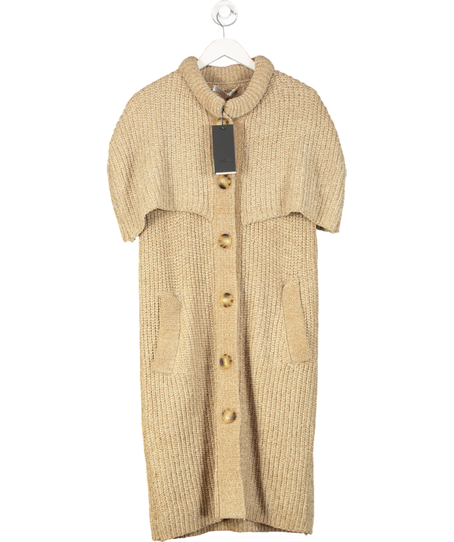 YCH Buttoned Cable-knit Cape Beige Chenille Coatigan UK M