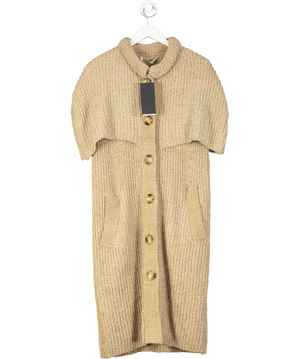 YCH Buttoned Cable-knit Cape Beige Chenille Coatigan UK M