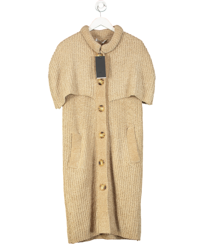 YCH Buttoned Cable-knit Cape Beige Chenille Coatigan UK M