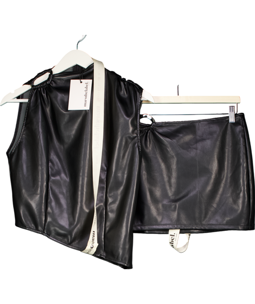 Mars the Label Black Faux Leather Top And Mini Skirt Co-ord UK M/L