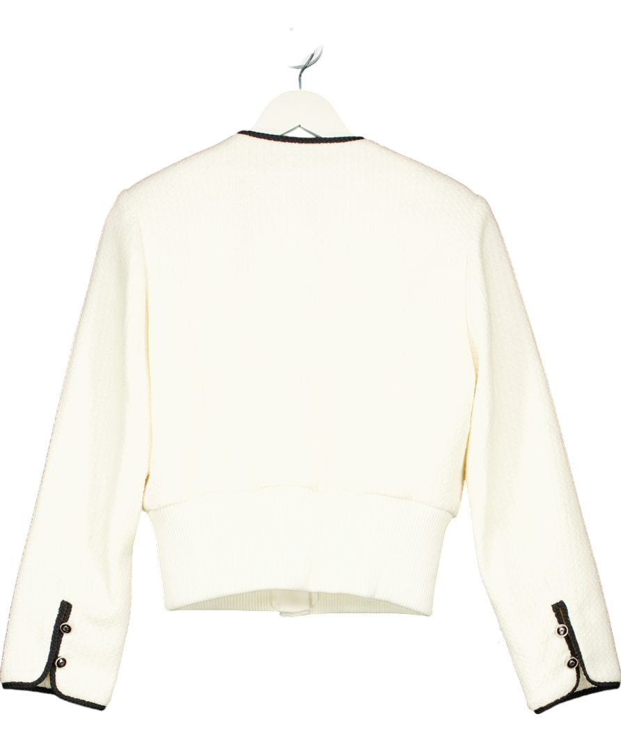 Maje Ivory Contrast-trim flap-pocket woven jacket UK 8