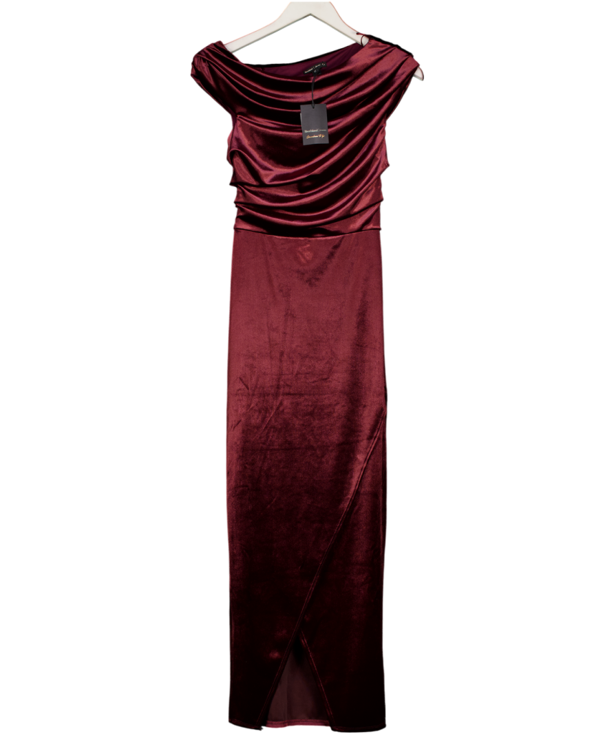 River Island Red Burgundy Velvet Drape Midi Dress UK XS