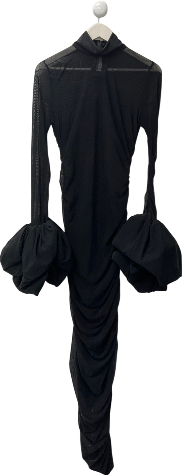 Fashion Nova Black Mesh Maxi Dress With Exaggerated Sleeves UK S