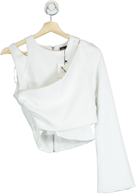 Zara White Asymmetric Crop Top UK S