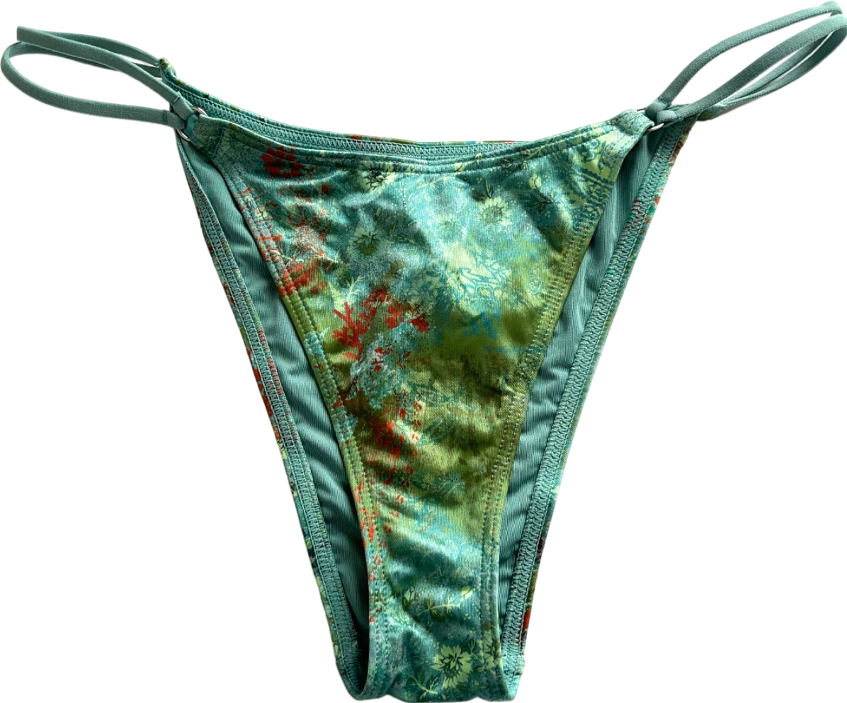 Out From Under Teal Floral String Bikini Bottoms UK L