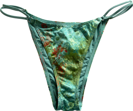 Out From Under Teal Floral String Bikini Bottoms UK L