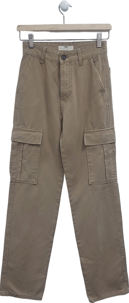 Stradivarius Beige Straight Leg Cargo Trousers In Stone UK 6