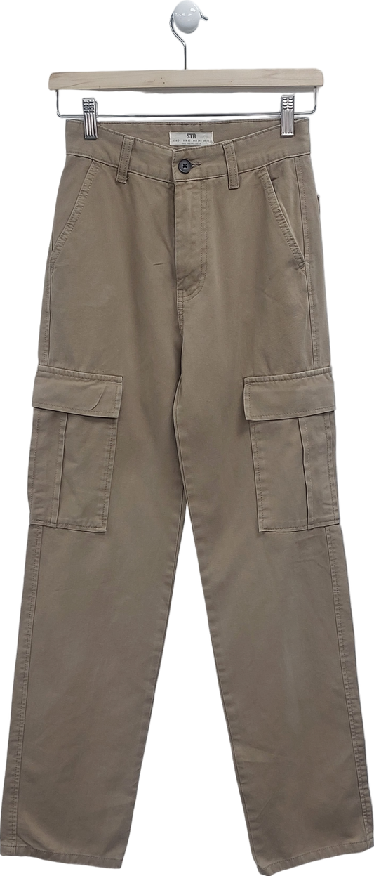 Stradivarius Beige Straight Leg Cargo Trousers In Stone UK 6